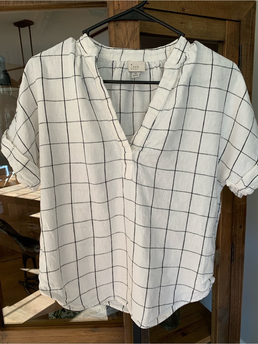 A NEW DAY Windowpane Split-Neck Top